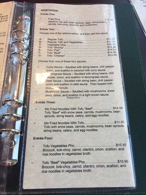 Vegetarian Menu which is almost entirely vegan minus the vegetarian beef.  at Vietnam's Central in Scarsdale