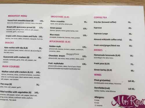 Menu  at MyRaw Food  in Brno