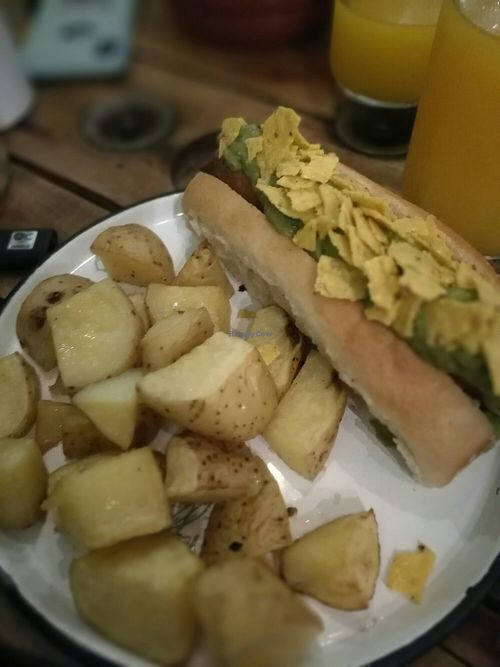 Mexican hot dog. was nice but a bit chewy..and normal potatoes at Estilo Veggie in Buenos Aires