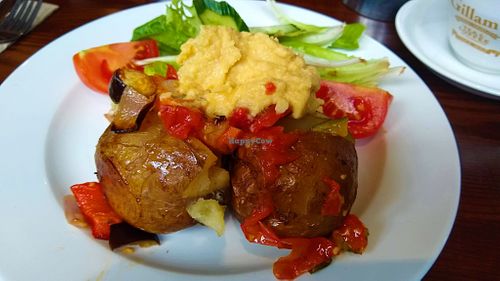 Jacket potato with houmous & roast vegetables at Gillam's Tea Room in Ulverston