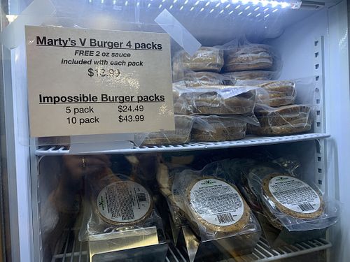burger patties for take away  at Marty's V Burger in New York City