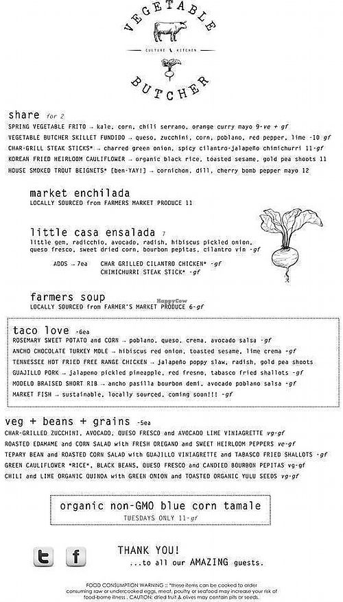 menu at Vegetable Butcher in San Luis Obispo