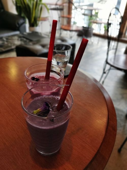 Smoothies - blueberry (closest) and berry mix (further away) at Kururu in Nara