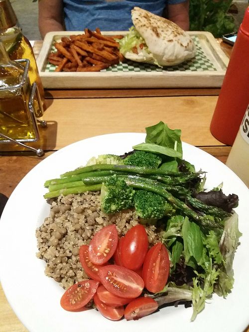 Quinoa Power Bowl and Pita Veggie at Aroma Isla in Isla Mujeres