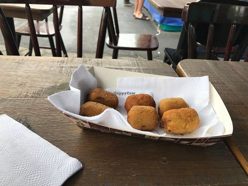 Fried pumpkin flour with jackfruit’s filling at Vegan Park in Sao Paulo