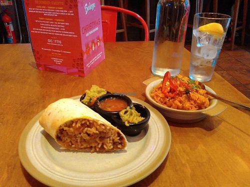 Vegan Burrito with a side of Dirty Rice at Bodega Cantina in Birmingham