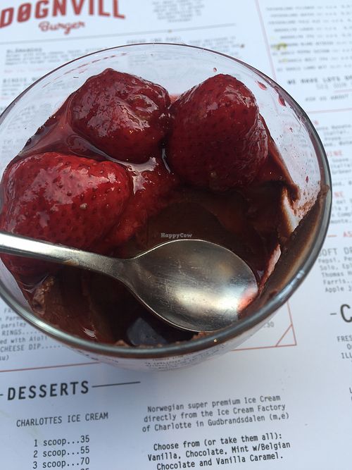 chocolate mousse with strawberry at Dognvill Bar and Burger in Stavanger