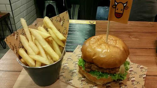 Chik'n style burger with normal chips. at Got No Beef in Cardiff