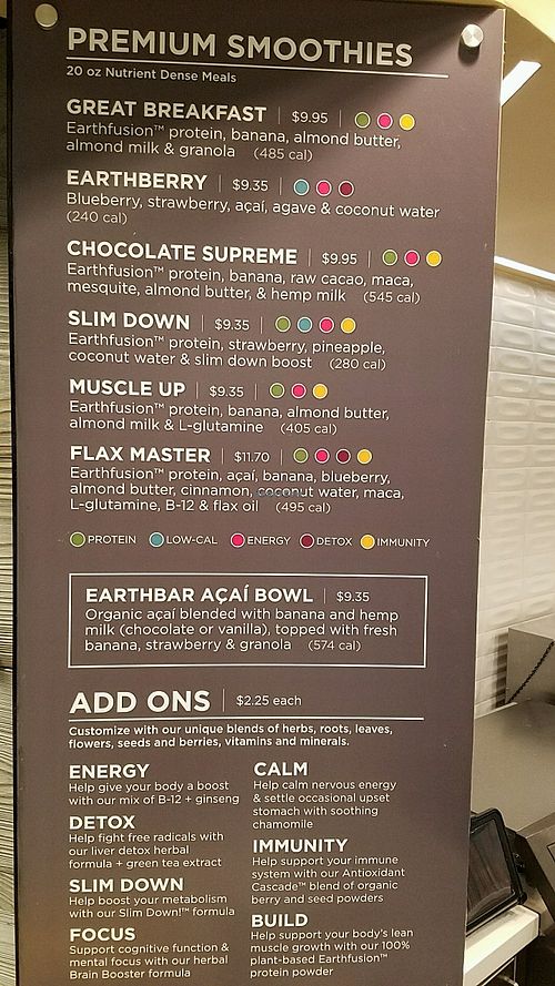smoothies and acai bowl at LAX - Earthbar - T6 in Los Angeles