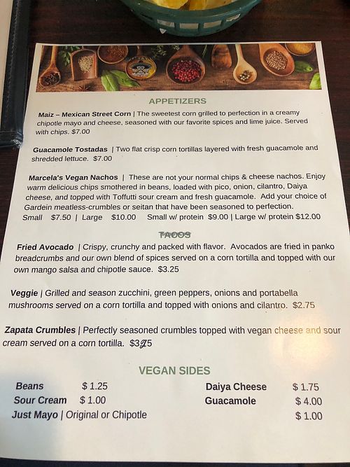 Vegan Menu - Front at Don Emiliano's Restaurante Mexicano in Ofallon