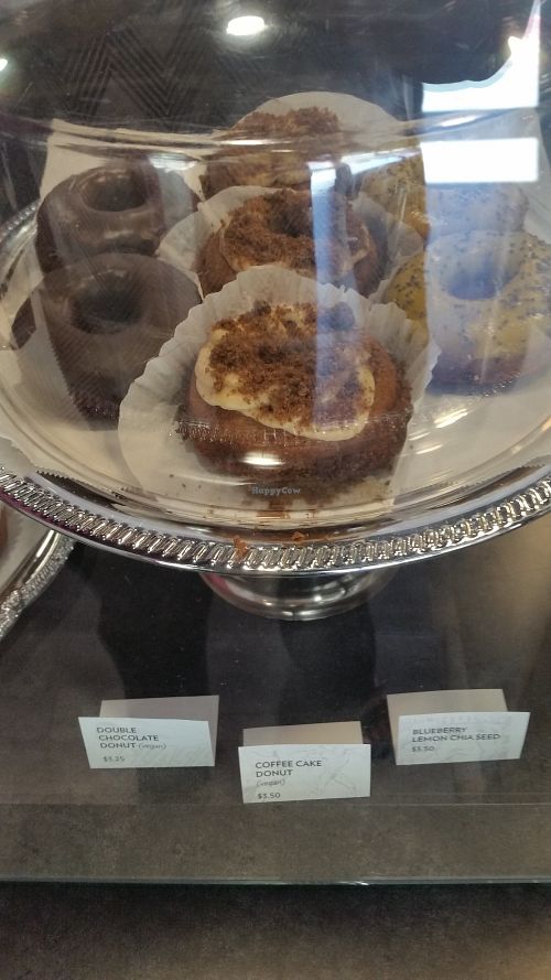 vegan coffee cake donut and vegan double chocolate donut at Oblivion Comics and Coffee in Sacramento