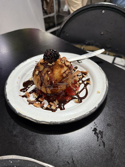 Tempura desert with icecream inside   at Por Siempre Vegana Vol II in Mexico City