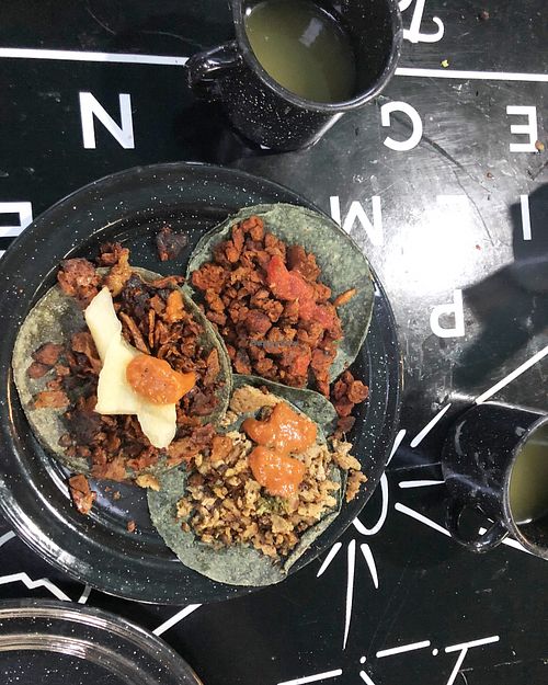 Three tacos at Por Siempre Vegana Vol II in Mexico City