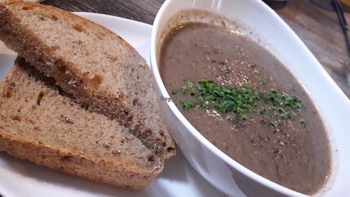 Mushroom soup & homemade bread at Breda Murphy Restaurant in Whalley