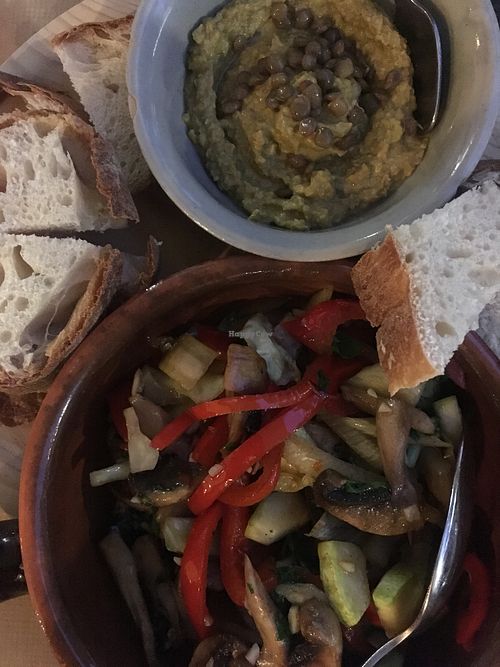 Ginger and lentil curry spread and baked veggies  at Bistro Arbol in Lanzarote