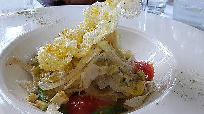 Blood orange & fennel salad with tapioca crisp at Mitton Hall Hotel in Whalley