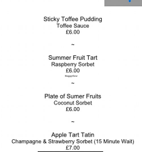 Dessert Vegan Menu at Mitton Hall Hotel in Whalley