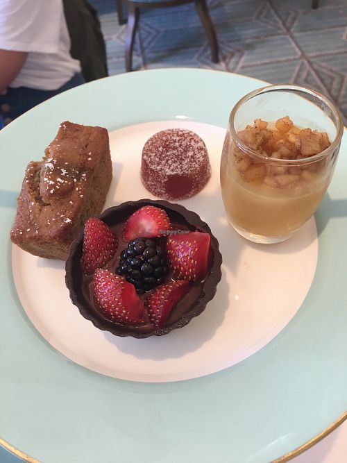 A selection of vegan desserts served with the afternoon tea at Fortnum & Mason - The Diamond Jubilee Tea Salon in London