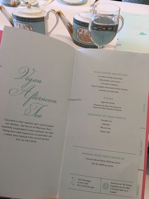 Vegan afternoon tea menu at Fortnum & Mason - The Diamond Jubilee Tea Salon in London