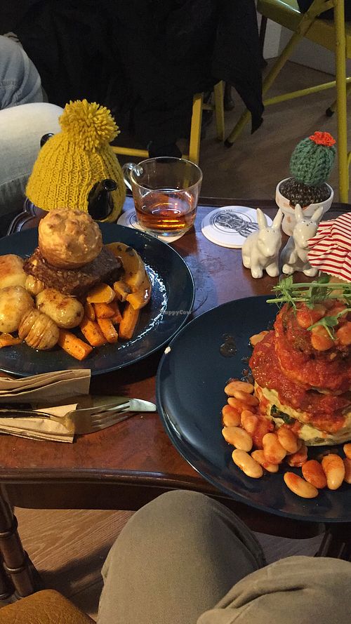 Sunday roast (left) and breakfast pancakes (right) at The Herbivore Kitchen in Edinburgh
