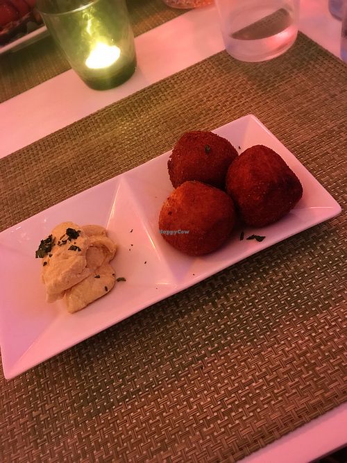 croquettes with vegan mozzarella and curry mayo  at Past & Future in Fuerteventura