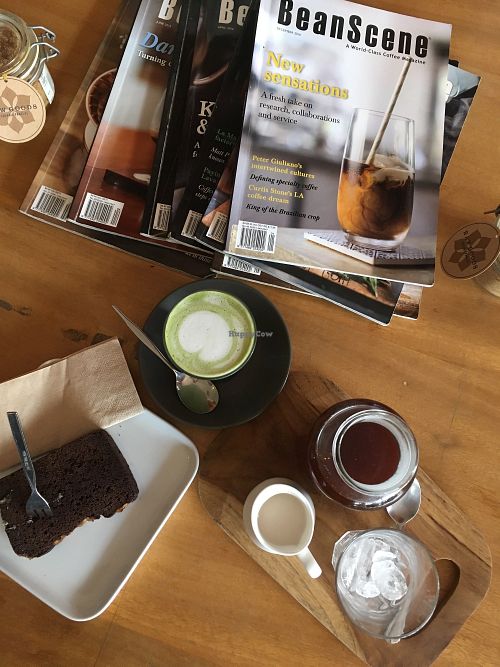 MAtcha latte, cold brew, chocolate banana slice at The Silly Goat in Broken Hill