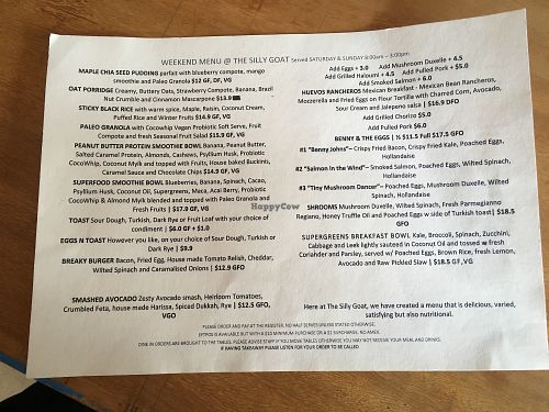 Menu at The Silly Goat in Broken Hill