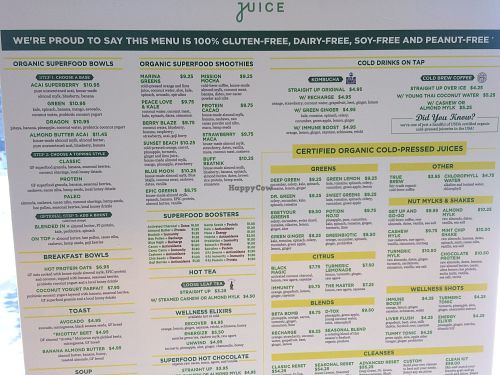 Menu at Earthbar - Mission District in San Francisco