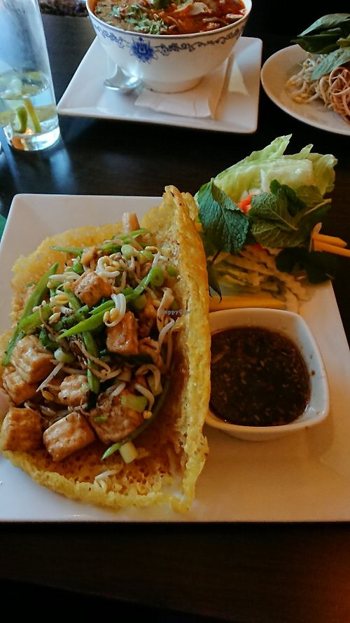 Their Vietnamese crêpe is totally recommended, nr 35 Bánh Xèo, (a super crispy rice pancake). at Bun Bo Hue in Stockholm