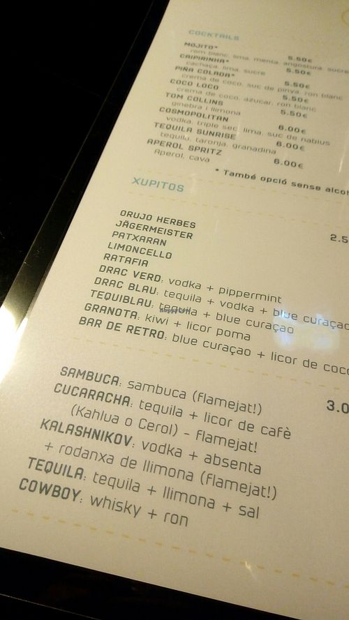 menú 2 at Bar de Retro in Barcelona