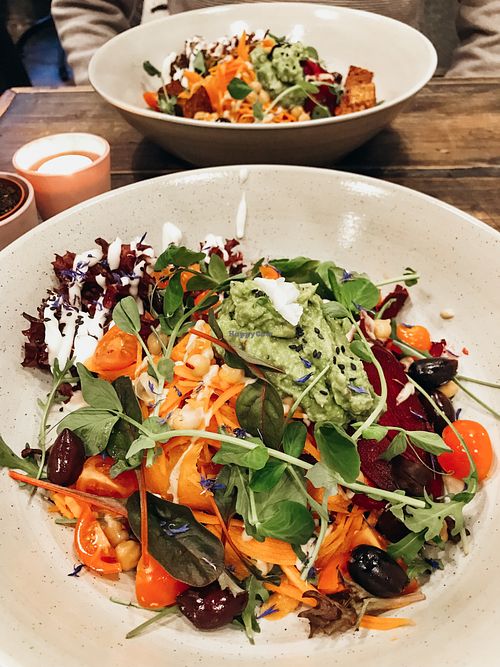 Raw salad! 
Switched nuts for olives and edemame beens for avocado. Just perfect! 
+ instead of choosing tempeh or falafel, I asked the staff to make my salad bigger and better.  at The Organic Boho in Copenhagen