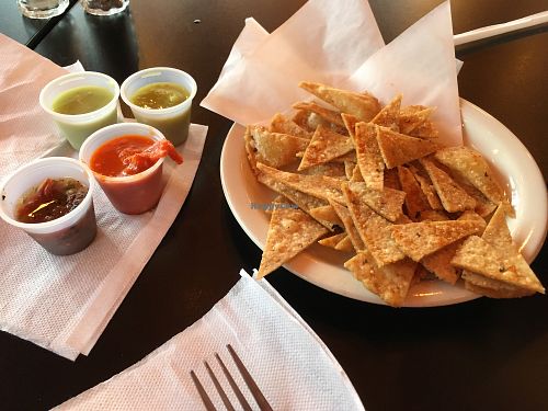 chips and salsas from the salsa bar  at El Cotorro in Albuquerque