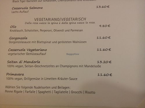 Vegetarian pasta options at Eiscafe Vivaldi in Bad Schandau
