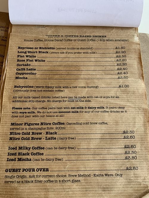 Drink menu at The Green Wood Café in Telford