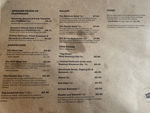 Menu at The Green Wood Café in Telford