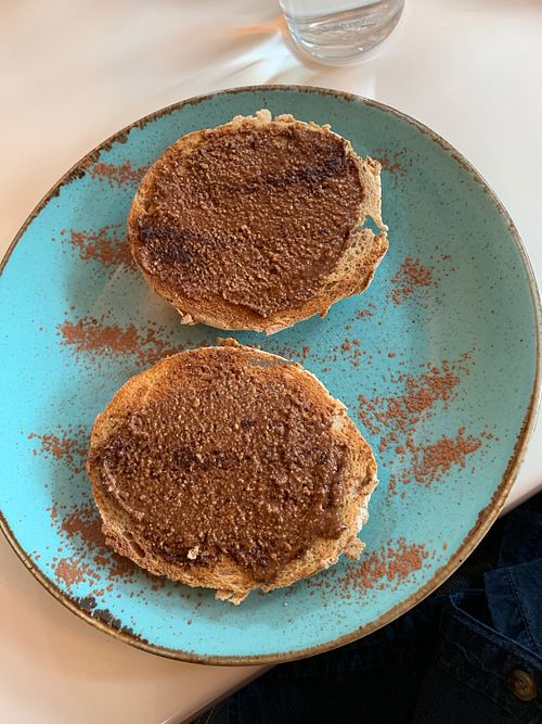Sourdough with chocolate spread at The Green Wood Café in Telford