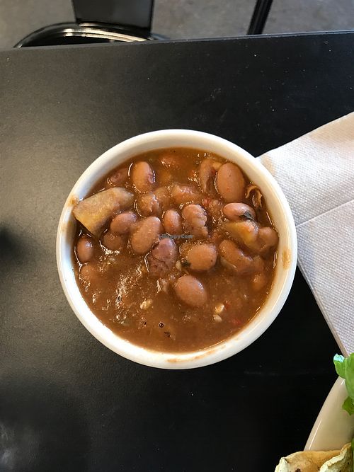 Side of pinto beans (Chef added plantains for thickener) - delicious!! at Herbivoro in Portland