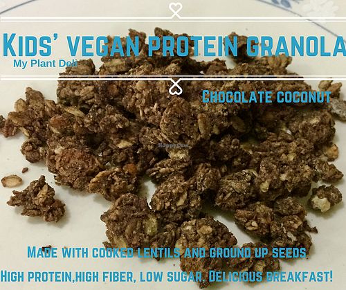 High protein chocolate coconut granola. A super healthy way to get your nutrients in the morning! at My Plant Deli in Shah Alam