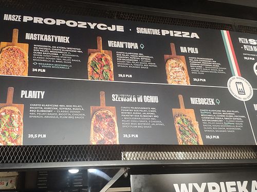 Menu at Pizzatopia in Krakow