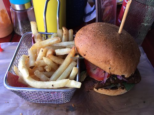 New vegan burger menu (burger 90 pesos and fries 30 pesos) at Roraima Burgers in Tulum