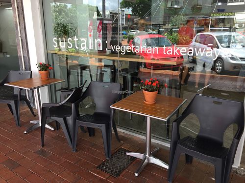 outdoor seating  at Sustain Vegetarian Takeaways in Rotorua