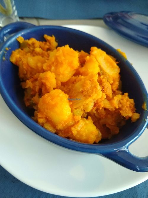 chorizo and potatoes at Empatia Rincon Vegano in Madrid