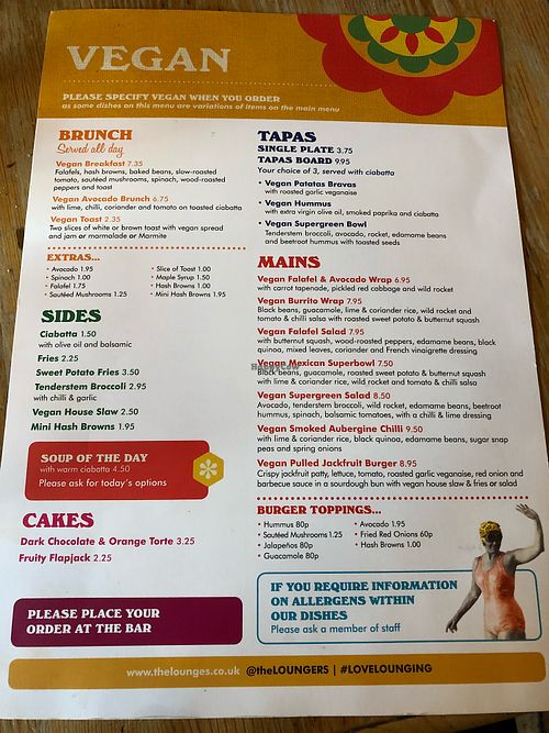 Vegan menu at Lounges - Curio Lounge in Stroud