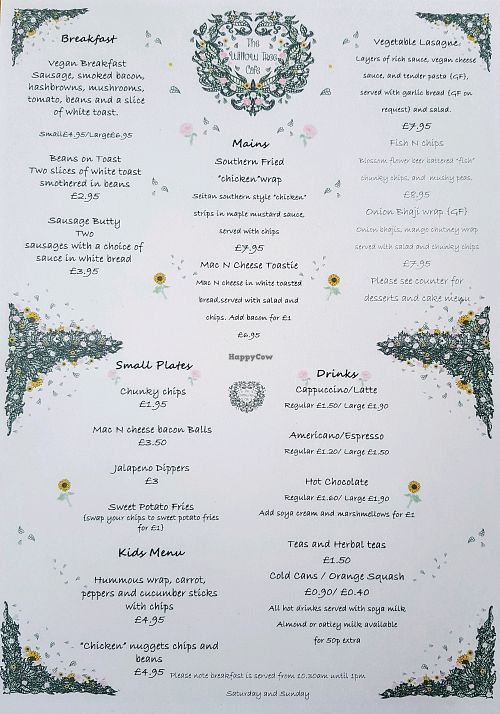 Menu as of April 2018 at Vegan All Sorts in Saltaire