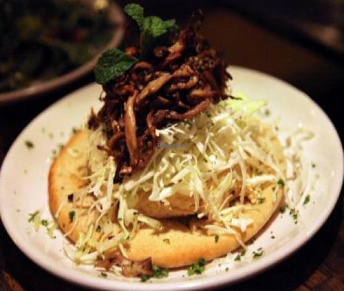 Roasted Flatbread Shawarma made with Crispy Oyster Mushrooms photo by MR MEANER. at Elf Cafe in Los Angeles