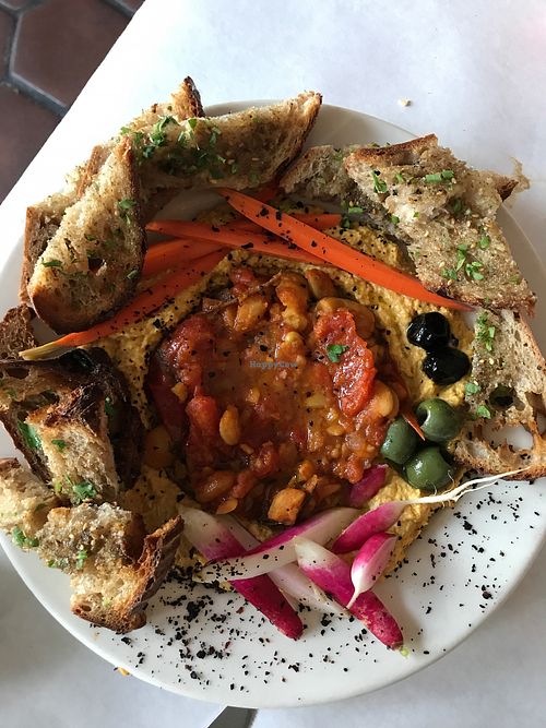 Tahini and Fava Bean Bread Plate at Elf Cafe in Los Angeles