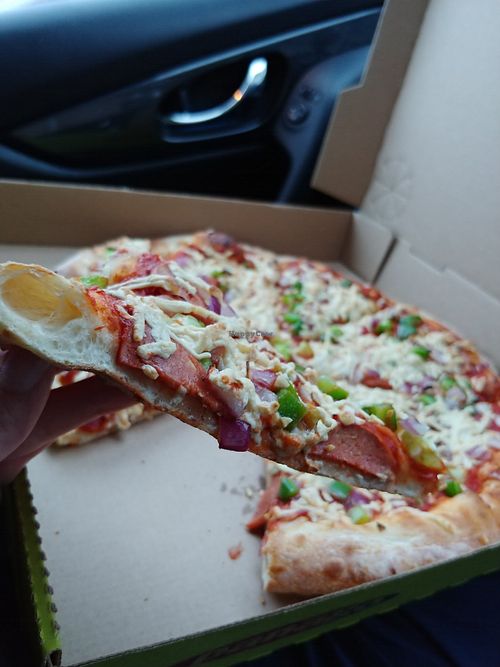 Vegan pepperoni pizza no olives at Panago Pizza in Port Alberni