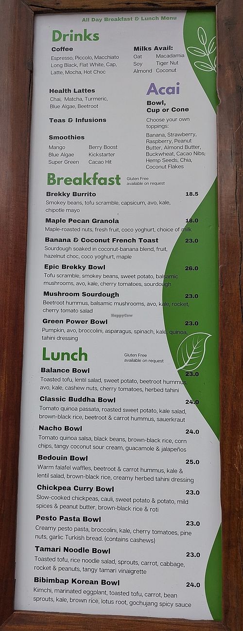 Menu at Buddha Bowl Cafe in Newtown