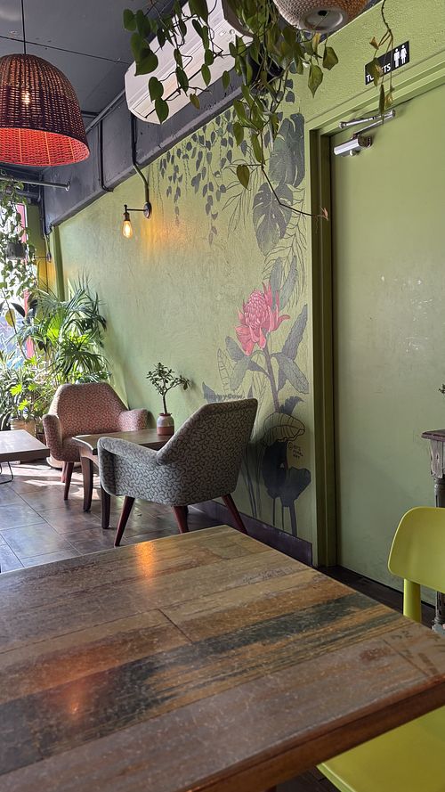 Inside the cafe  at Buddha Bowl Cafe in Newtown