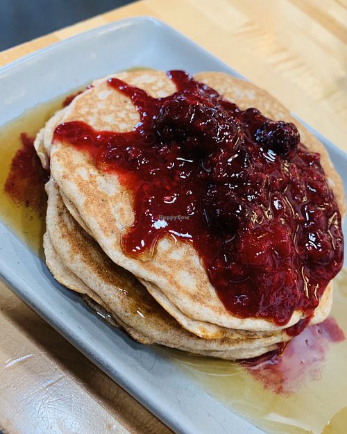 Spelt pancakes with berry compote at Sweetwater Harvest Kitchen in Santa Fe